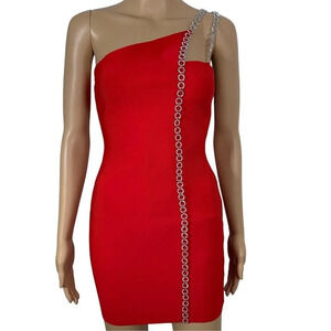 H:ours Revolve Red Alisha One Shoulder Crystal Embellish Strap Dress Sma…